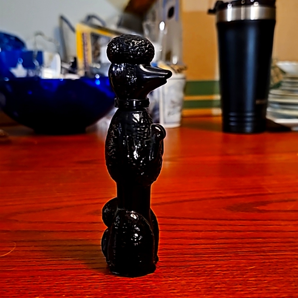 Vintage Avon Poodle Bath Oil Bottle milk glass